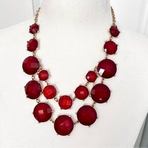 Mika double strand elegant red faceted necklace on gold tone chain